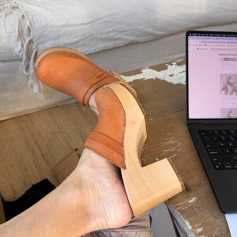 Free People Swedish Hasbeens NWT Louise Slip In Nature Clog Sandal Retro Love 🌸 - Picture 2 of 14